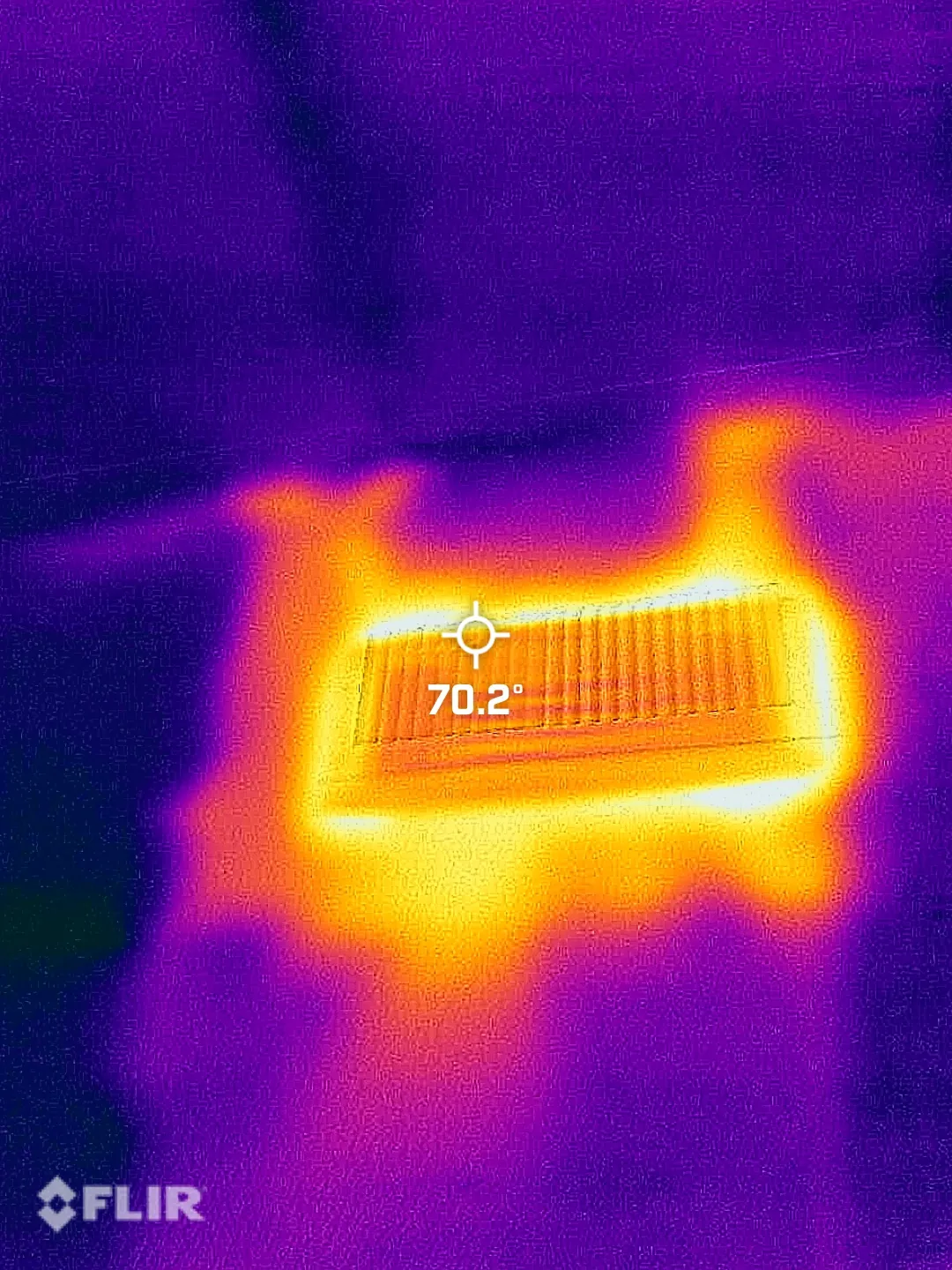 Thermal camera image showing a supply register temperature reading